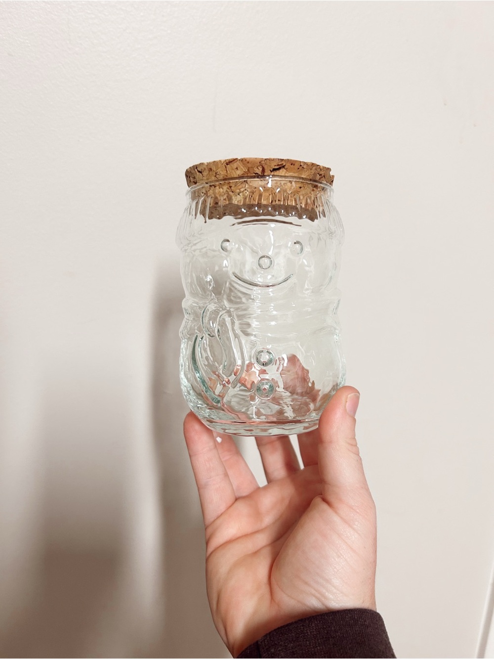 Vintage Glass Snowman Candy Jar with Cork Lid